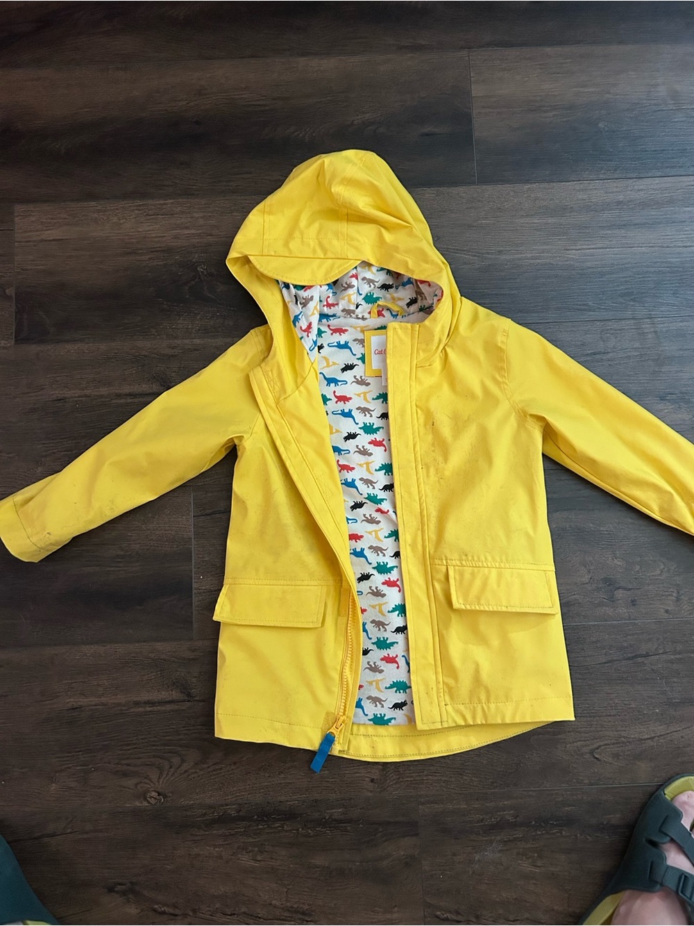 Cat & Jack Bright Yellow Hooded Raincoat with Dino Lining